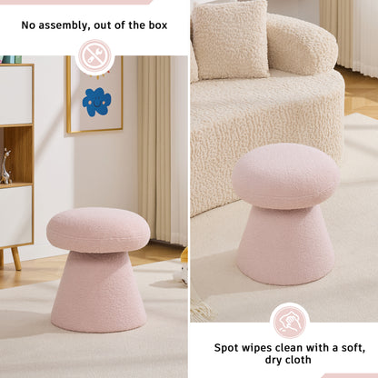 066-Teddy Fabric Soft-padded Footstool, Mushroom shaped Ottoman, Shoe-changing Stool, Makeup Stool,No Installation Required, Suitable For Bedrooms, Living Rooms, Powder Rooms Or Entrances, Pink image 7