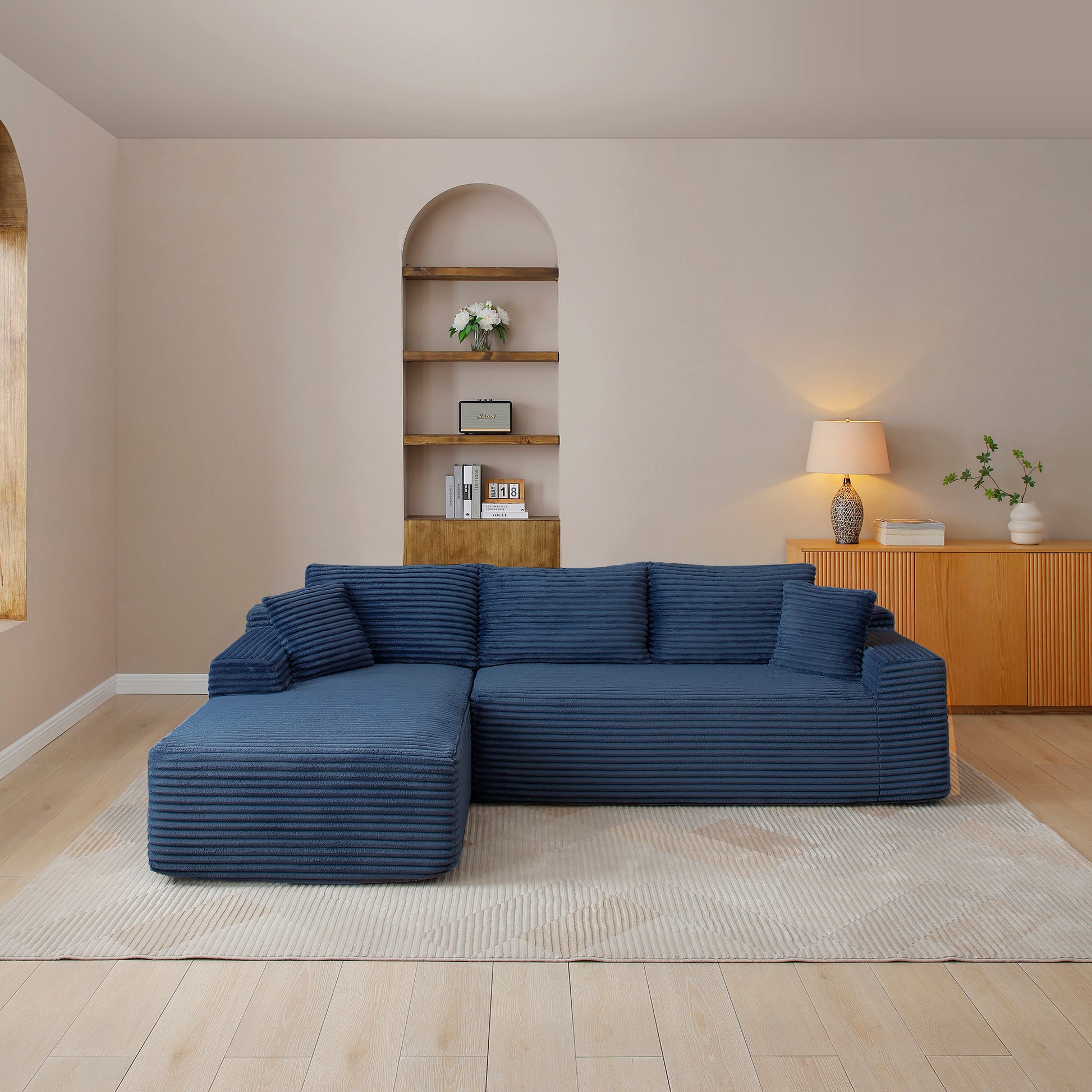 105'' Modular Sectional Sofa, Cloud Sectional Couch with Deep Seat, Modern Modular L-Shape Sofa Couch with Chaise,Upholstered Couches for Living Room Bedroom,No Assembly, (Blue) image 1