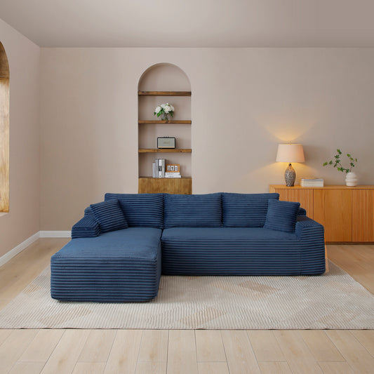 105 inch modular sectional sofa blue corduroy deep seat chaise living room