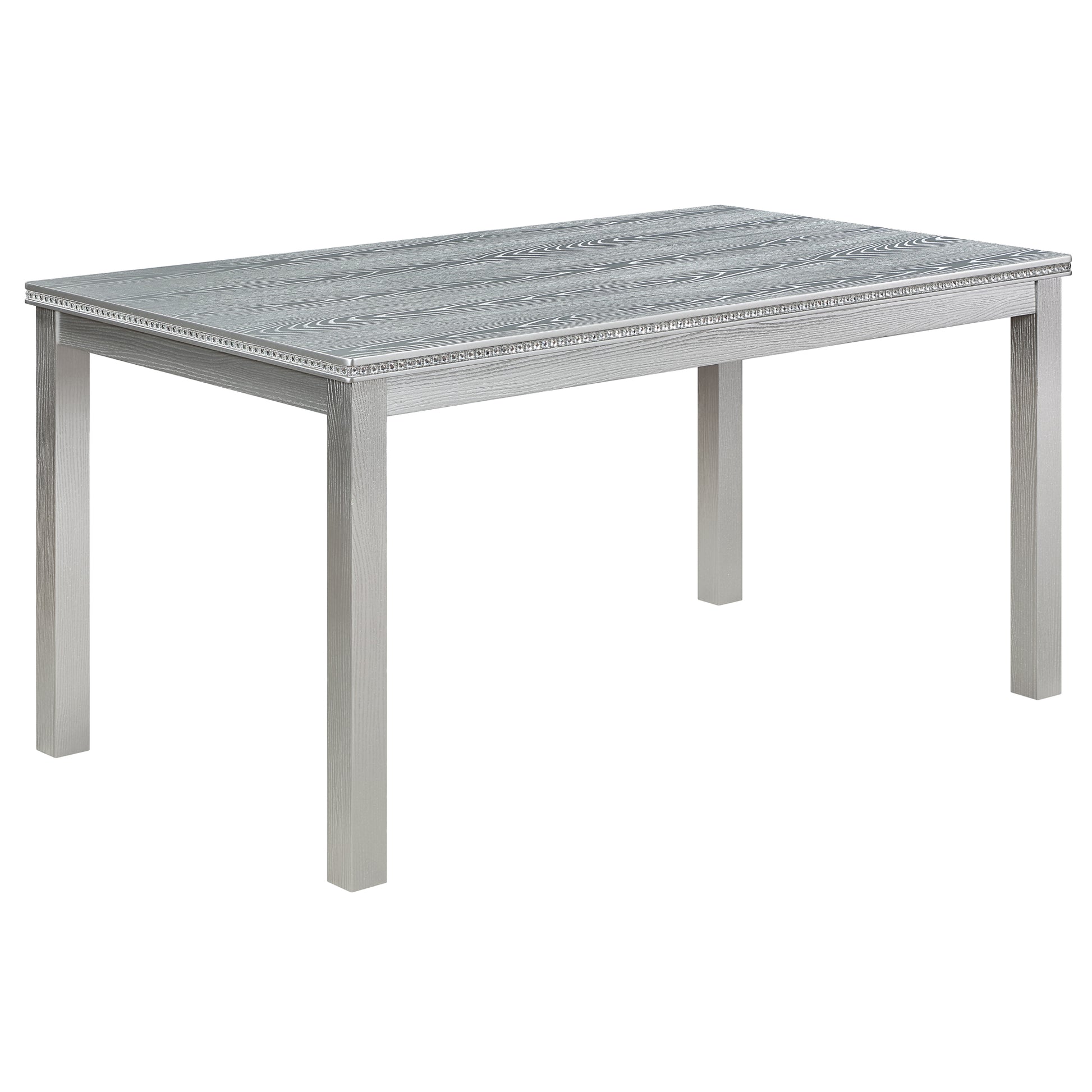 6 Piece Wooden Dining Table Set, Wooden Dining Table with 4 Upholstered Chairs and Bench for 6 People, Rectangular Dining Table Set with Crystal Decoration for Kitchen, Dining Room, Silver grey image 10