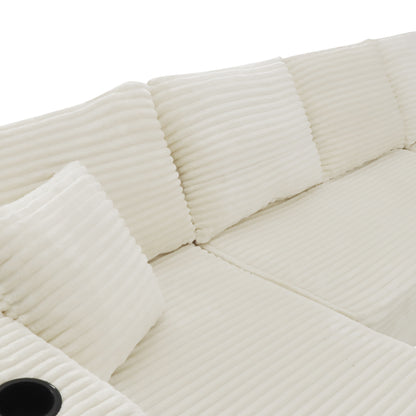 134" Cloud Sectional Sofa with U-Shape Chaise and Side Pockets and Cup holder, Modern Modular Design, Deep Seating, Upholstered Couch for Living Room/Bedroom, No Assembly Required (Plush)Beige image 9