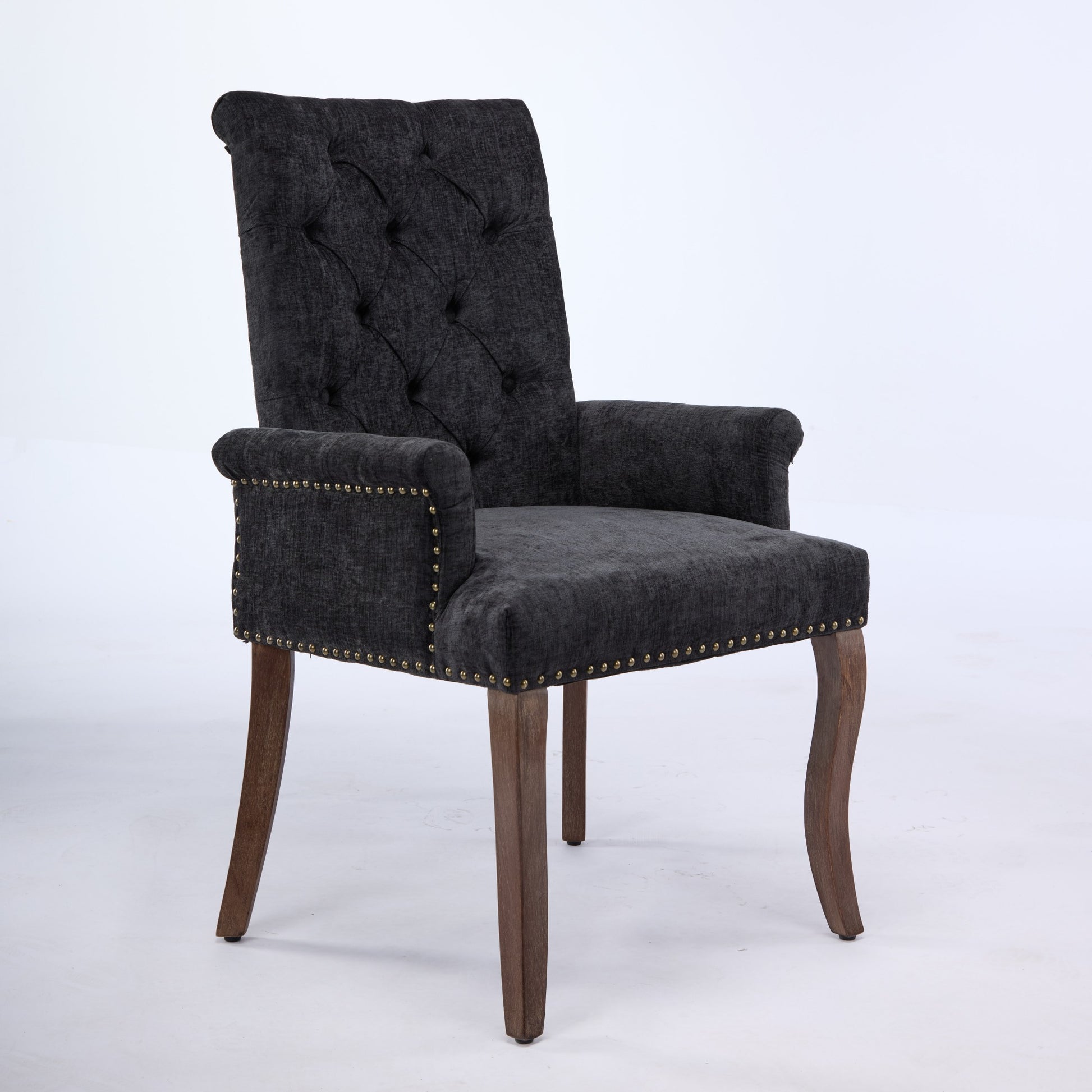 Upholstered Chenille Fabric Accent Dining Chair, Curved Solid Wood Legs, Elegant Tufted Club Dining Room Kitchen Room Arm Dining Chair, Single Pack,Black,SW1895BK image 3