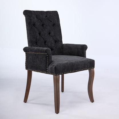 Upholstered Chenille Fabric Accent Dining Chair, Curved Solid Wood Legs, Elegant Tufted Club Dining Room Kitchen Room Arm Dining Chair, Single Pack,Black,SW1895BK image 3