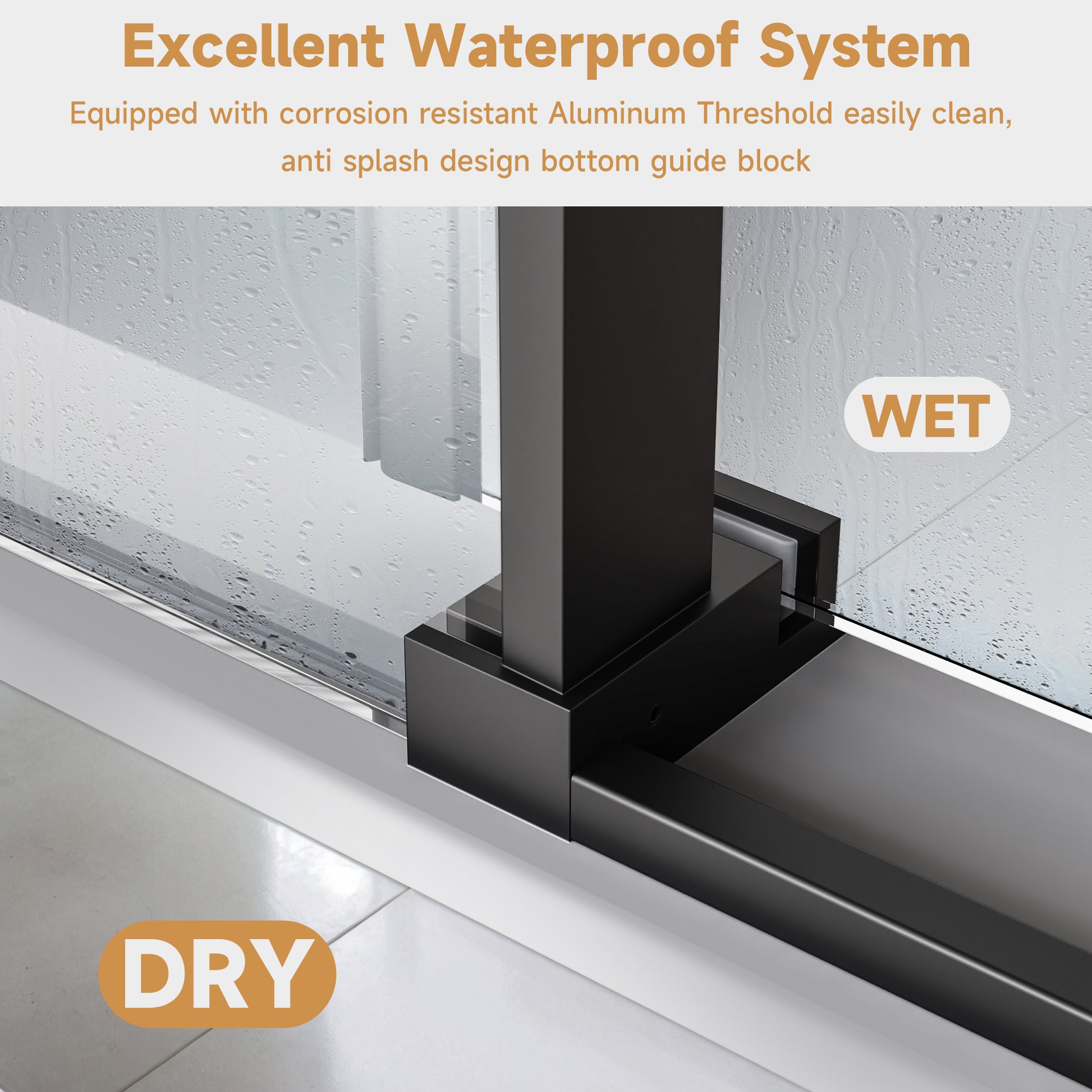 68-72" W * 76" H Stainless Steel Round Tube Frameless Single Sliding Shower Door, 3/8"-thick (10mm) SGCC Clear Tempered Glass Door, Reversible Installation, Matte Black image 4
