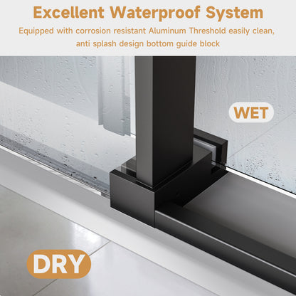 68-72" W * 76" H Stainless Steel Round Tube Frameless Single Sliding Shower Door, 3/8"-thick (10mm) SGCC Clear Tempered Glass Door, Reversible Installation, Matte Black image 4