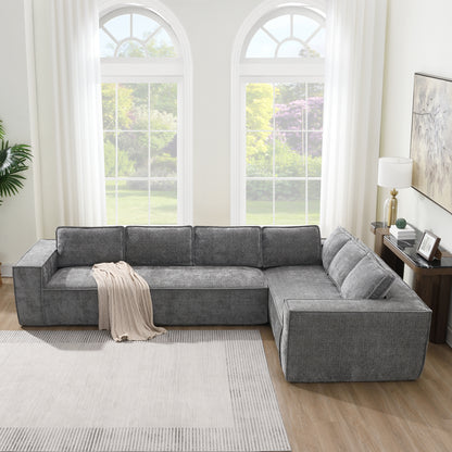 [VIDEO+New]129.5" Minimalist Style Modular Sectional Sofa,6 Seat Wrinkle-resistant Chenille Couch Set,2 PC Free Combination,Modern L-Shaped Cloud Sofa Set for Living Room,No Assembly Require,3 Colors image 4