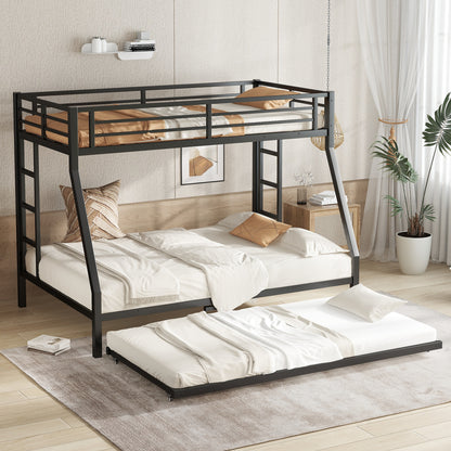 Twin over Full Metal Bunk Bed with Twin Size Trundle, Black image 3