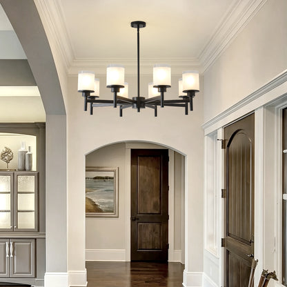 8-Light Frosted Glass Farmhouse Chandelier, Black Metal Chandeliers Light Fixtures Industrial for High Ceiling Living Dining Room Foyer. Adjustable Height--E26 (NO Included Bulb) image 8