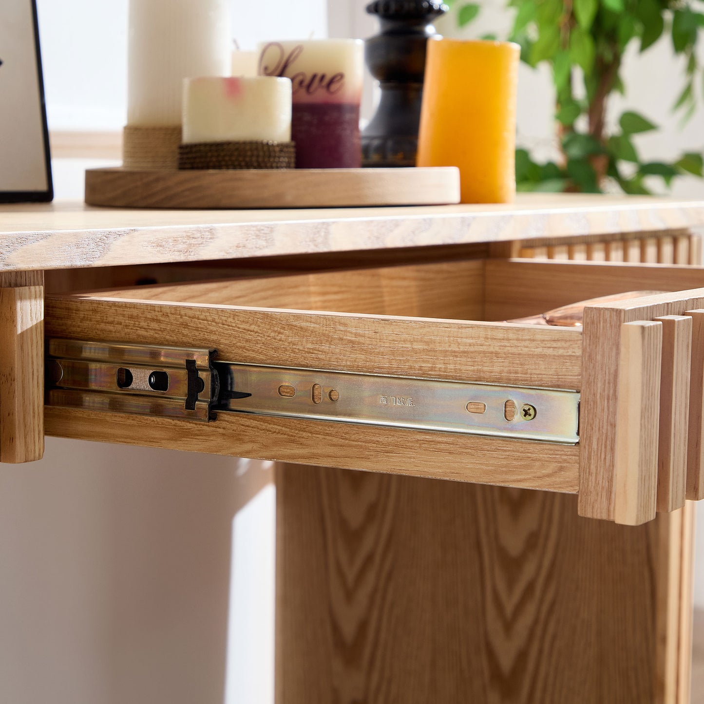 59.05'' Modern Console Table With Drawer for Entryway with Unique Vertical Stripe Design for Living Room Hallway Foyer Entrance Study,NATURE(Same Sku:W876P439955) image 7