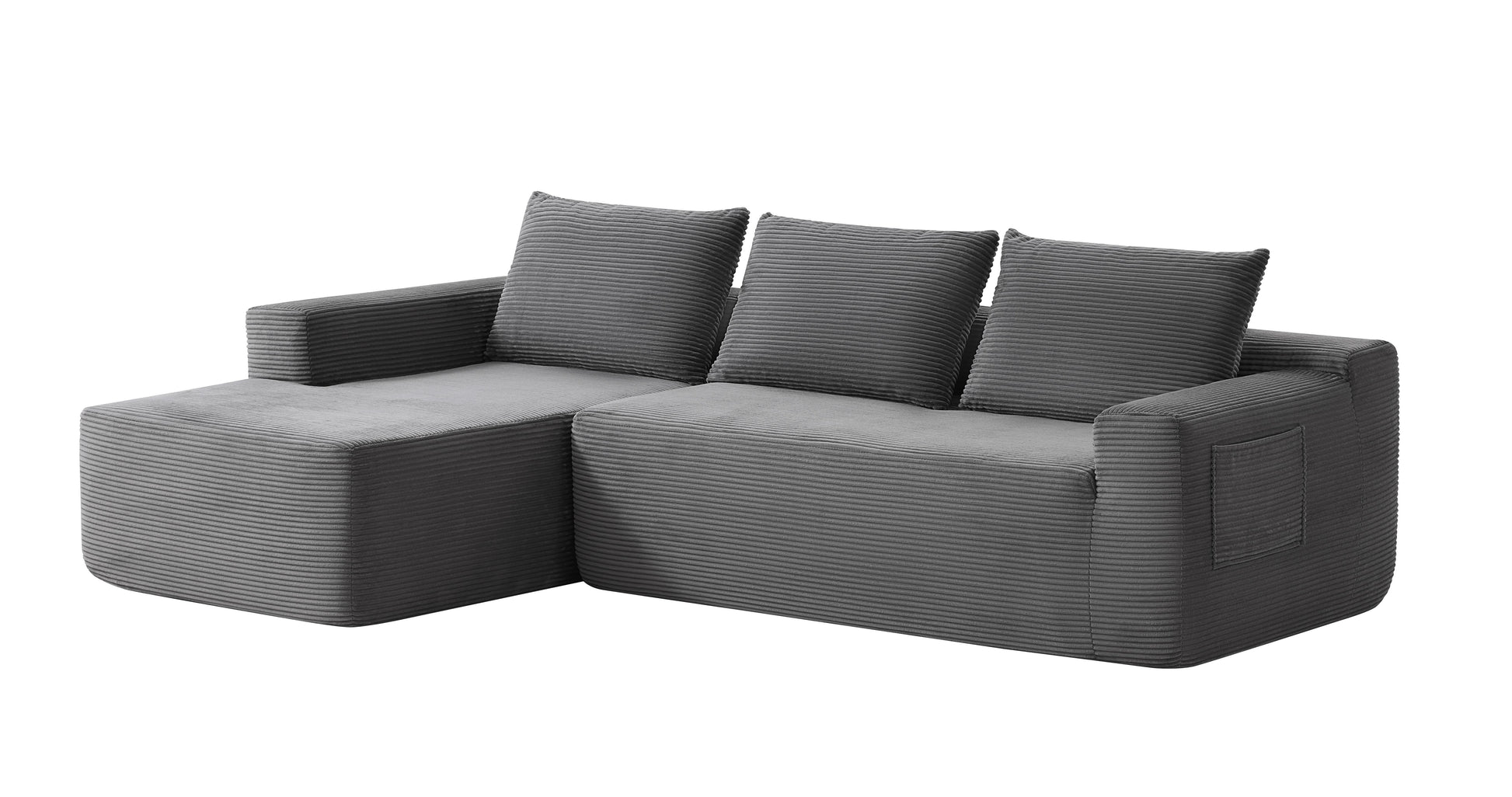 NEW 96.9" Cloud Sectional Couch with U-Shaped Chaise,Modern Modular Sofa with Deep Seat, Upholstered Couches for Living Room Bedroom,No Assembly Required,(Plush Corduroy Fabric),Grey-Blue-Left image 4
