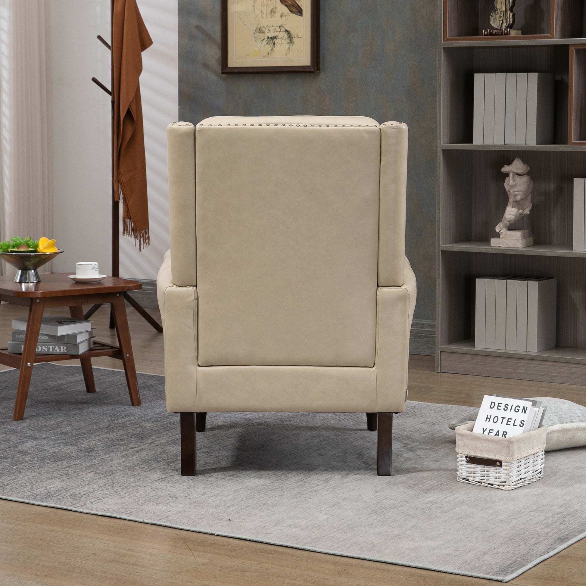 Wood Frame Armchair, Modern Accent Chair Lounge Chair with Sturdy Wood Legs for Living Room Bedroom (Camel PU) image 10