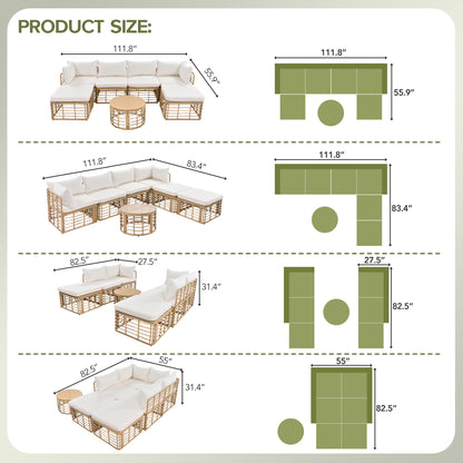 GO 7 Pieces Outdoor Patio Furniture, All-Weather Rattan Sectional Sofa Set with Thick Cushions and Pillows, Freely Combined Conversation Sets for Garden, Backyard, Balcony, Beige image 8