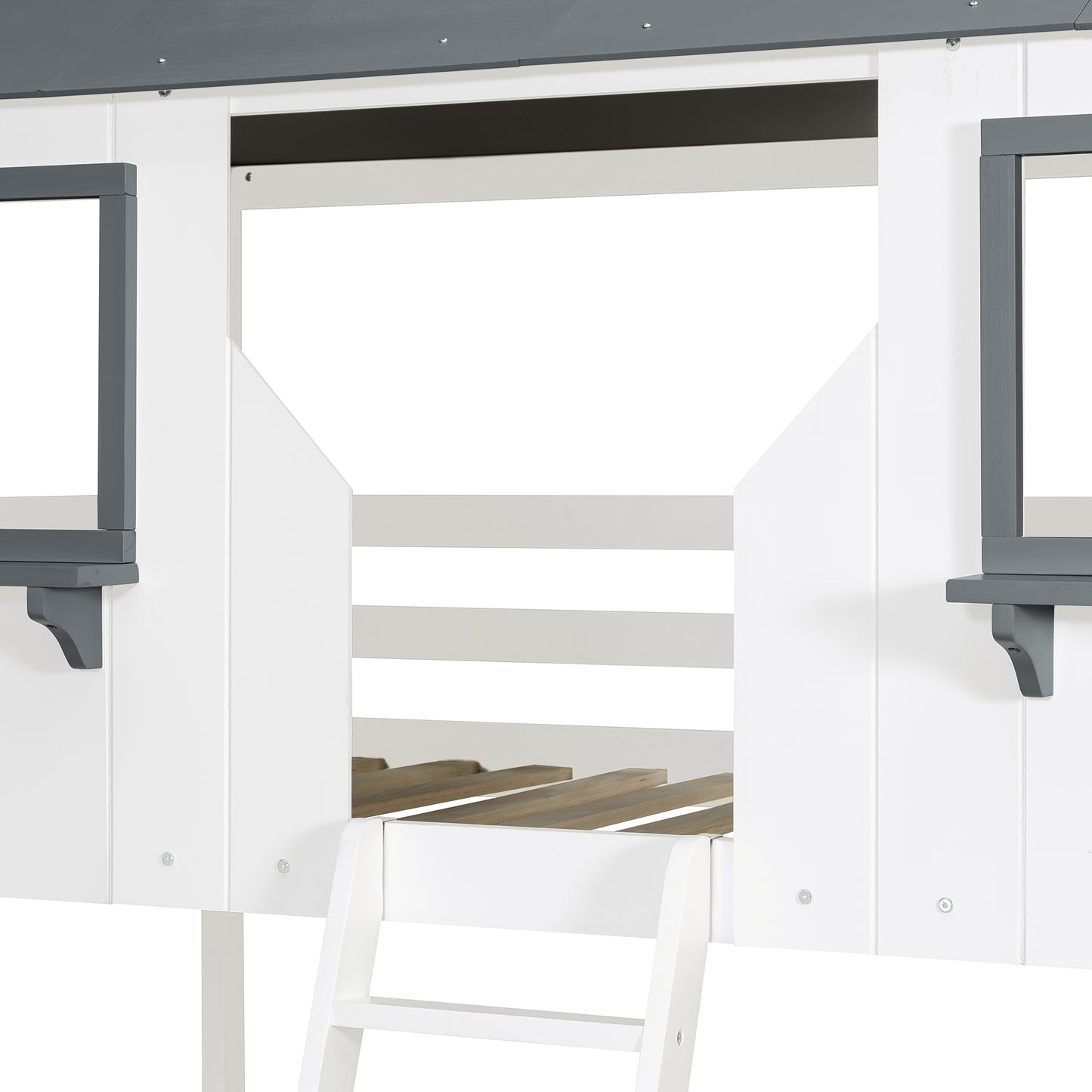 Twin Over Twin Bunk Bed Wood Bed with Roof, Window, Guardrail, Ladder (White)(OLD SKU: LT000045AAK-1) image 7
