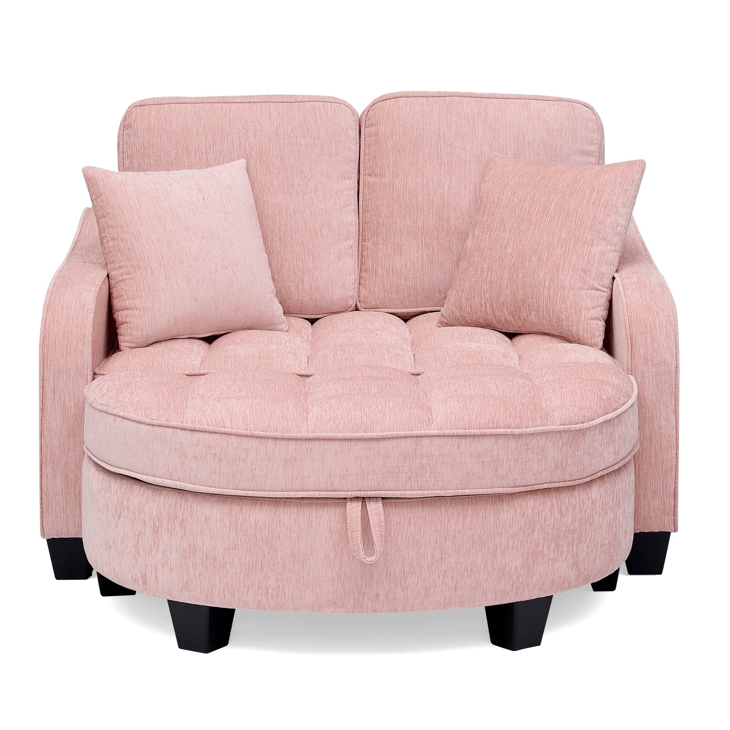Two-seater sofa, double sofa chaise longue, with irregular armrests and backrests, footrest with storage space, comes with two small throw pillows, suitable for living room and bedroom -Pink image 8