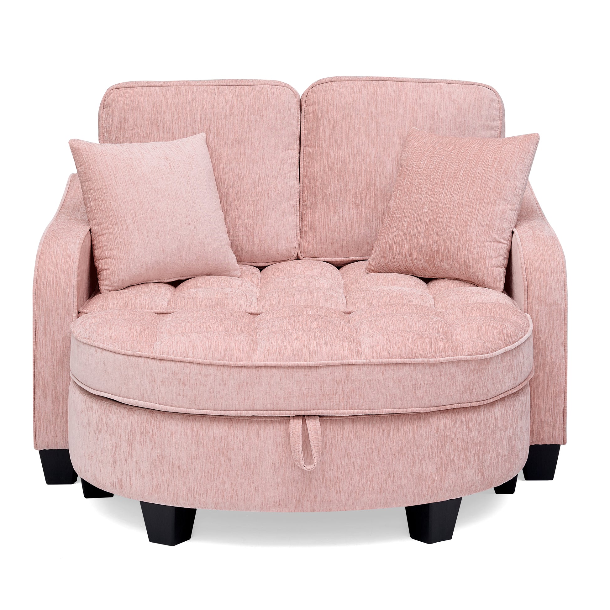 Two-seater sofa, double sofa chaise longue, with irregular armrests and backrests, footrest with storage space, comes with two small throw pillows, suitable for living room and bedroom -Pink image 8
