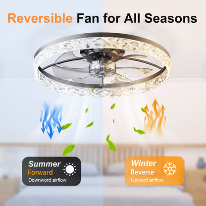 23.6" Ceiling Fans with Lights Remote and APP Control, Dimmable 3-Color and 6-Speed quiet DC Motor, BLACK Ceiling Fan for Bedroom Living Room image 7