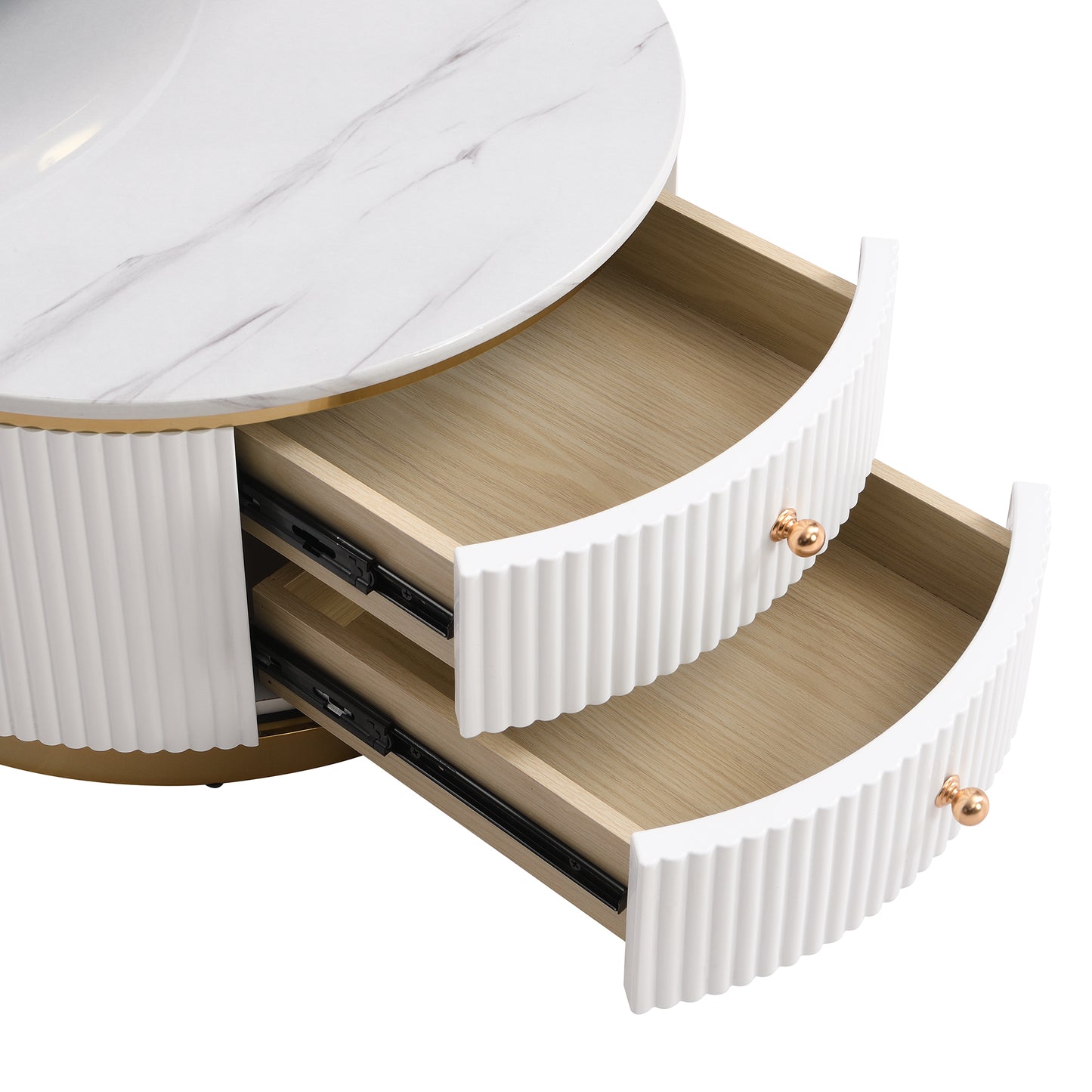 Modern 2 Pieces White Round Nesting Coffee Table with Drawers in 27.6'' image 11