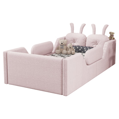 Twin Size Upholstered Platform Bed with Rabbit Cushion, Kids Floor Upholstered Bed with Removable Side Rails, Pink(Old SKUW2593P395807 Expect Arrival Date 2026/7/14) image 7