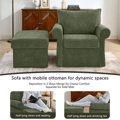 37.5" Accent Chair with Ottoman, Plush Chenille Upholstered Armchair, Stylish Single Sofa Chair for Living Room, Bedroom, Apartment image 9