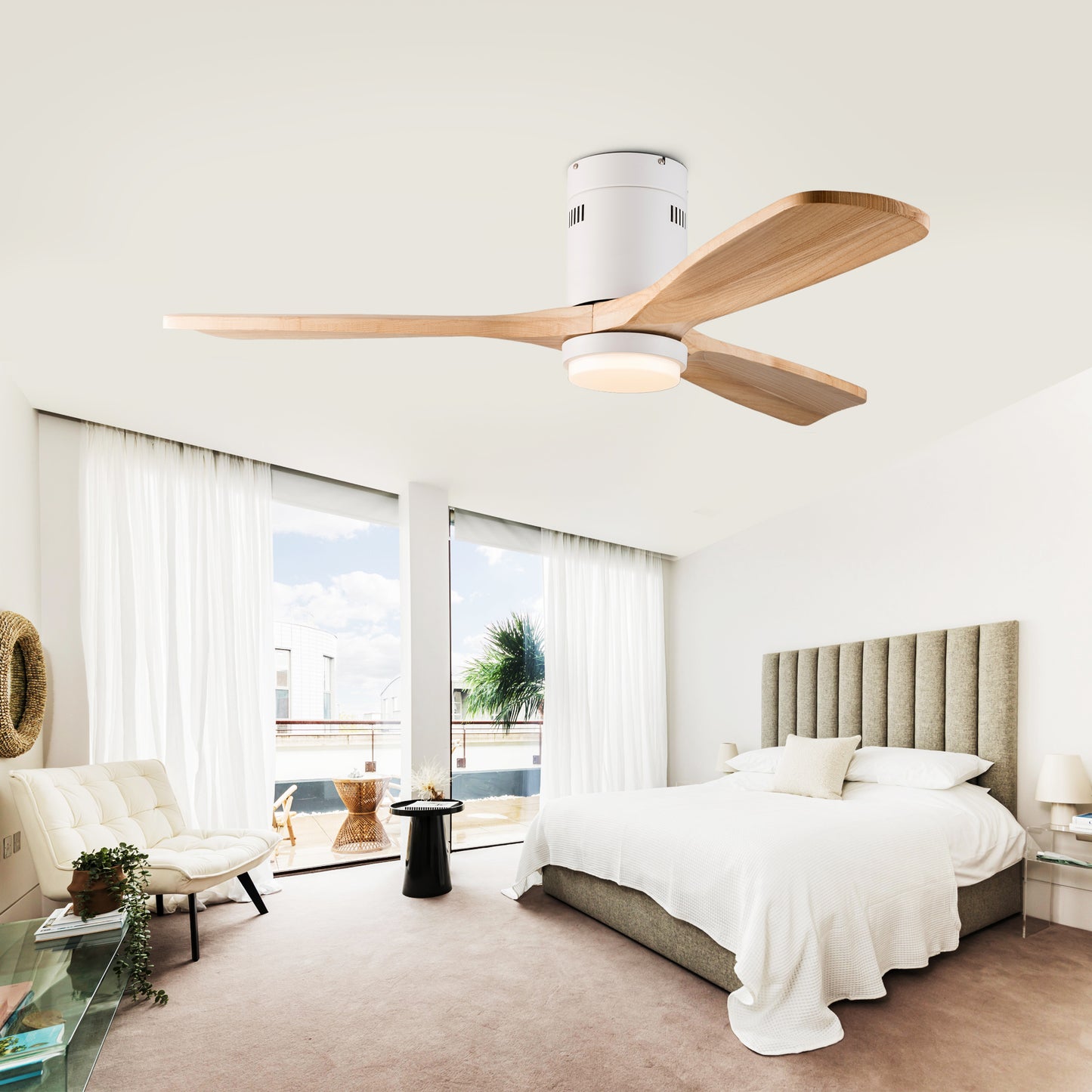 52 inch Low Profile Ceiling fan with Light and Remote Control, Flush Mount, Reversible, 3CCT, Dimmable, Noiseless, Ceiling Fan for Bedroom, Indoor/Outdoor Use image 7