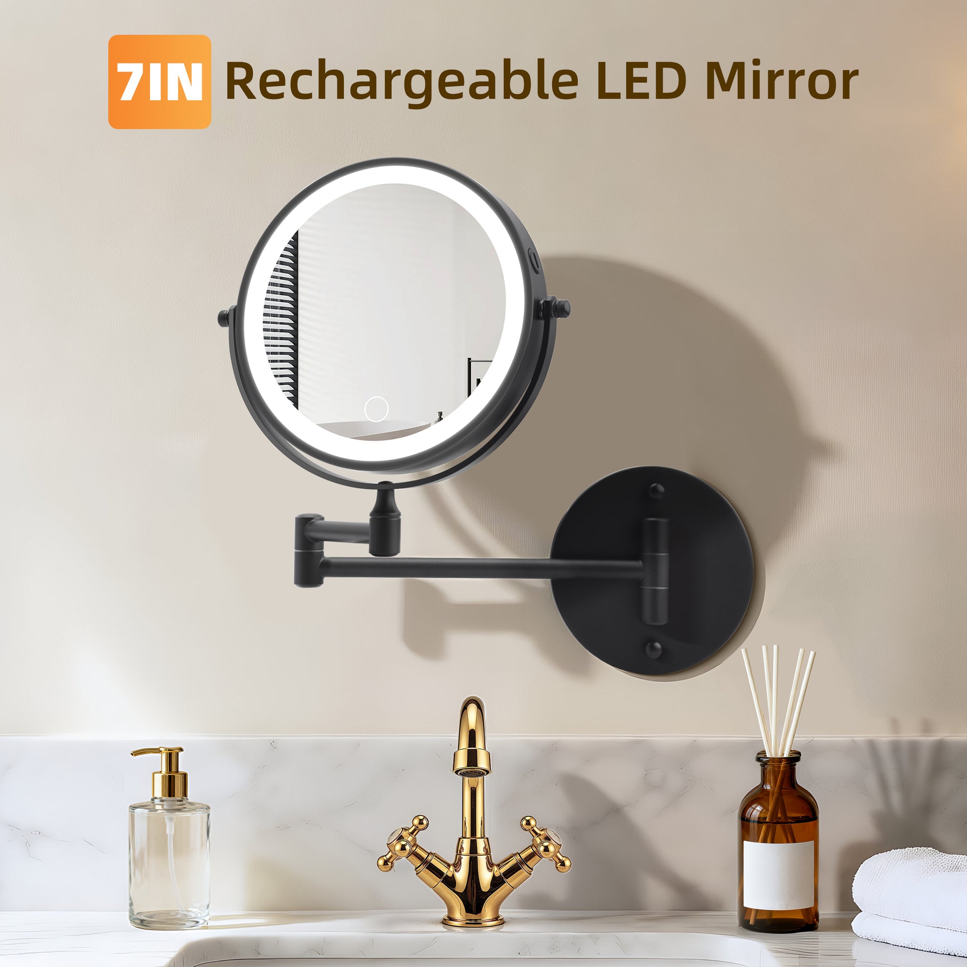 Rechargeable Wall Mounted Makeup Mirror 8'' Magnifying Mirror with Lights Double-Sided 1X/10 360° Rotation Extension Bathroom Shaving Mirror with Foldable Arm image 8