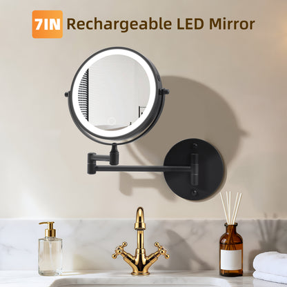 Rechargeable Wall Mounted Makeup Mirror 8'' Magnifying Mirror with Lights Double-Sided 1X/10 360° Rotation Extension Bathroom Shaving Mirror with Foldable Arm image 8