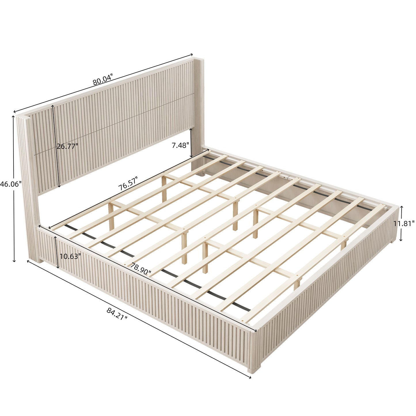Solid Wood Platform Bed Frame with Headboard, No Box Spring Needed, Floor-standing bed, Easy Assembly, King Size,Beige image 6