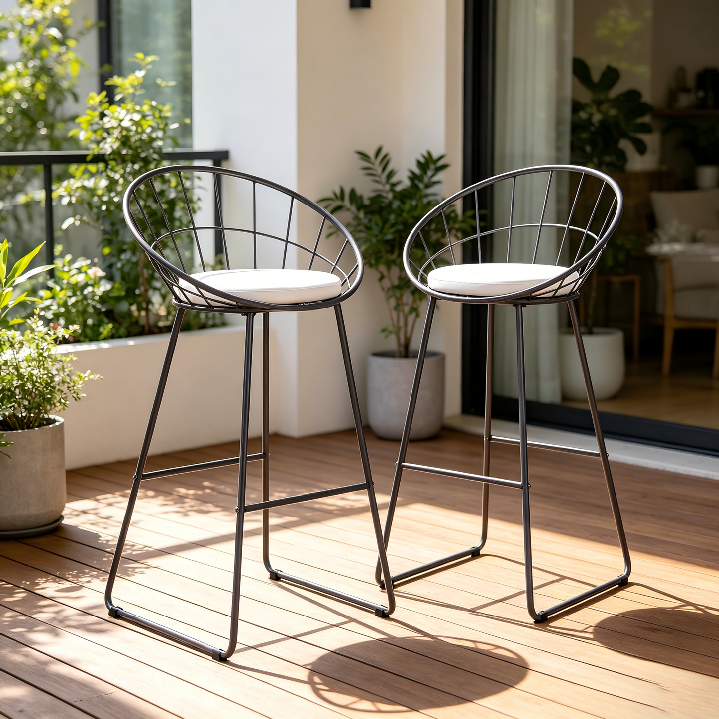 2Pcs Modern Nordic Counter Height Bar Stools, 29.5" Seat Height Industrial Bar Chairs with Curved Hollow Metal Frame Backrest, Padded Faux Leather Seat,Assembly Needed image 2
