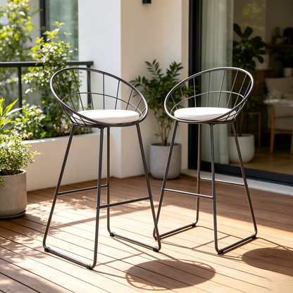 2Pcs Modern Nordic Counter Height Bar Stools, 29.5" Seat Height Industrial Bar Chairs with Curved Hollow Metal Frame Backrest, Padded Faux Leather Seat,Assembly Needed image 2