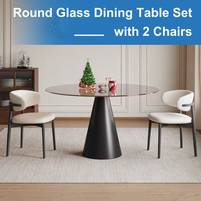 35-inch round glass dining table, with tempered glass tabletop and carbon steel legs. Suitable for 2-4 people. Dark brown small round dining table, suitable for restaurants and apartments. (2 chair) image 3