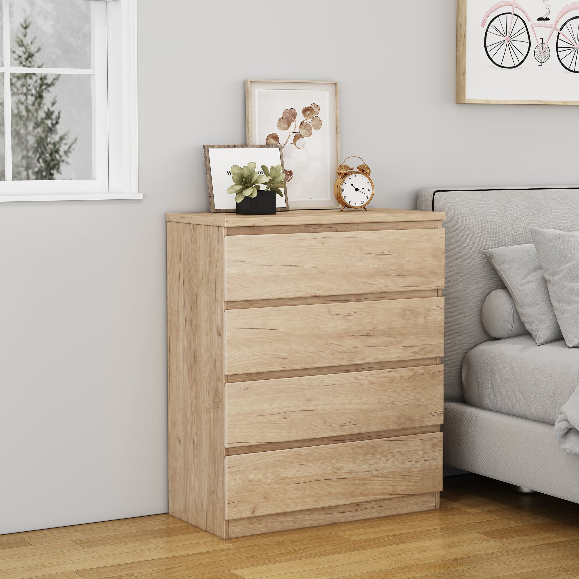 4 Drawer Dresser,Modern Storage Chest of Drawers,31.5In Natural Dresser for Closet with Handle-Free Design, Closet Chests Organizer for Bedroom, Living Room,Natural image 7