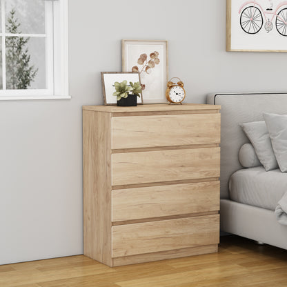 4 Drawer Dresser,Modern Storage Chest of Drawers,31.5In Natural Dresser for Closet with Handle-Free Design, Closet Chests Organizer for Bedroom, Living Room,Natural image 7