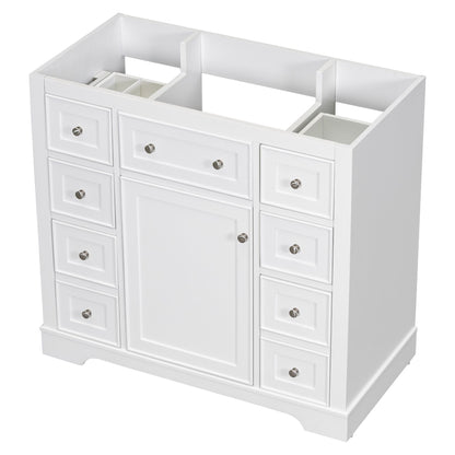 White bathroom vanity with anti-toppling device