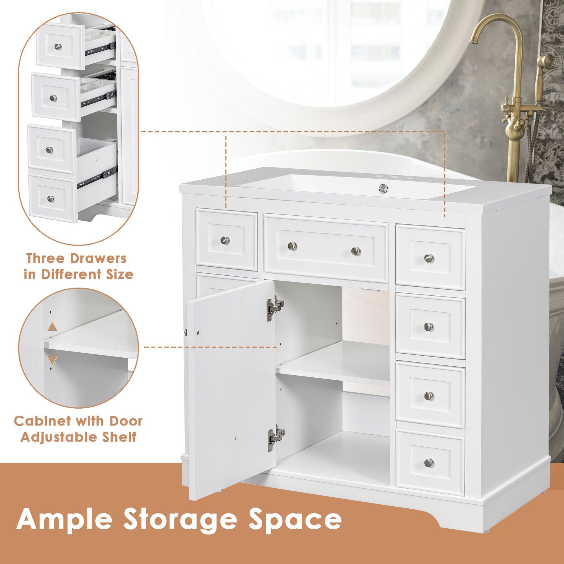 36 inch bathroom vanity without sink side angle