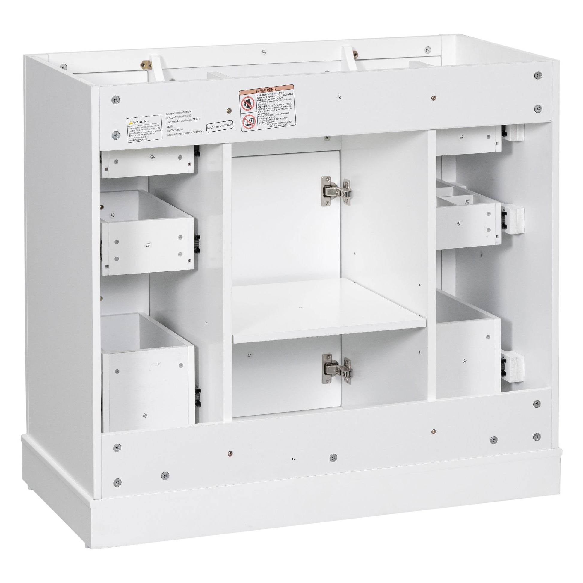 36" Bathroom Vanity without Sink, Cabinet Base Only, One Cabinet and Six Drawers, White image 16