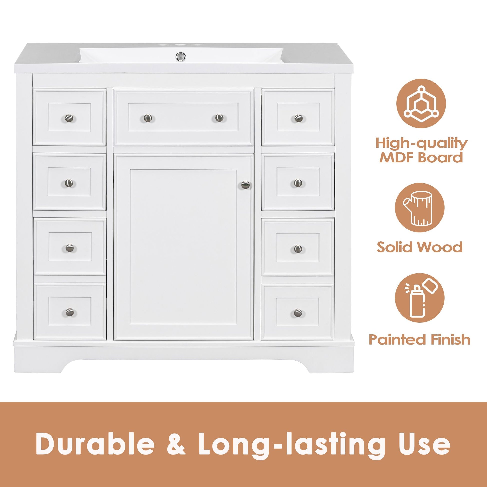 White vanity cabinet with drawer dividers