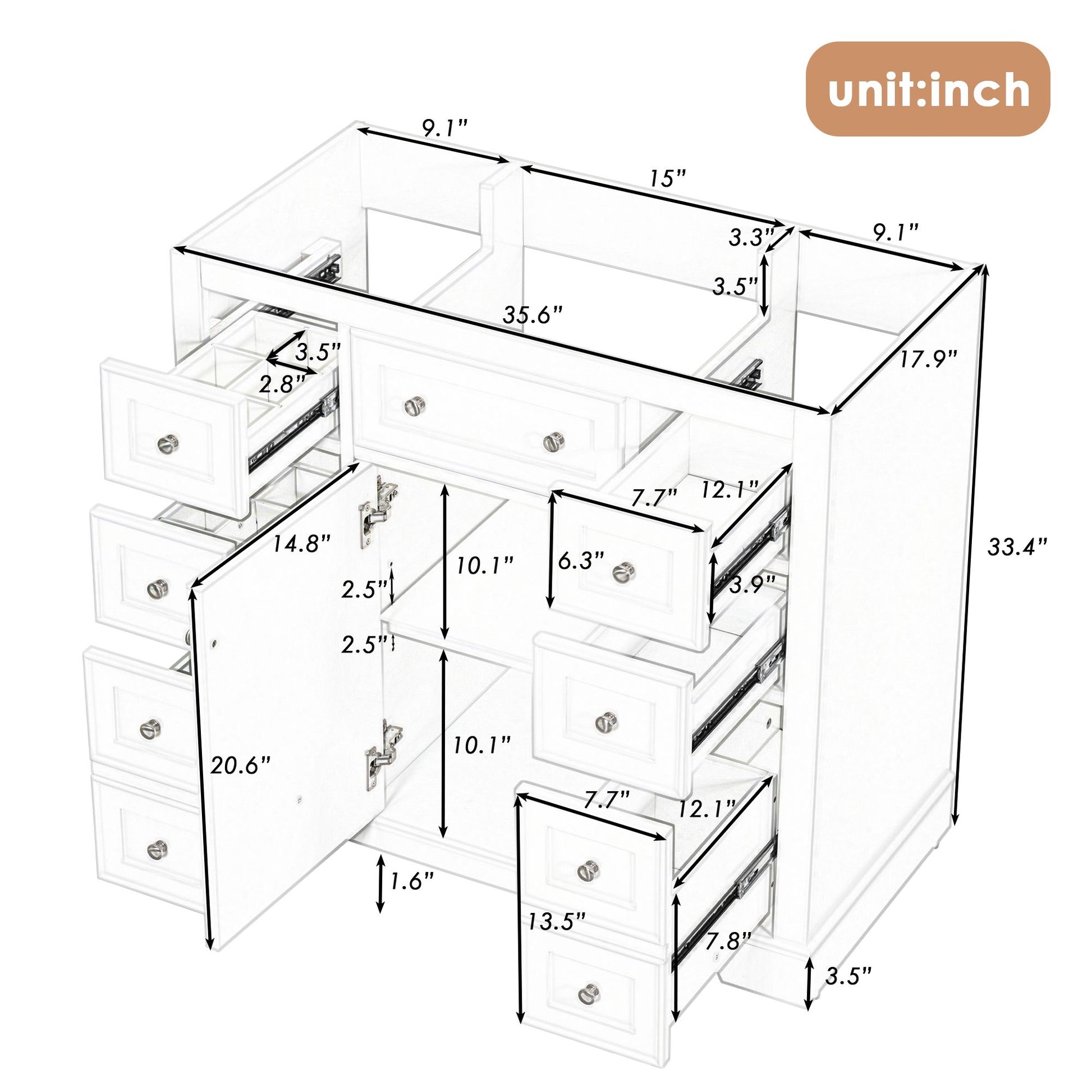 Vanity cabinet hardware close up