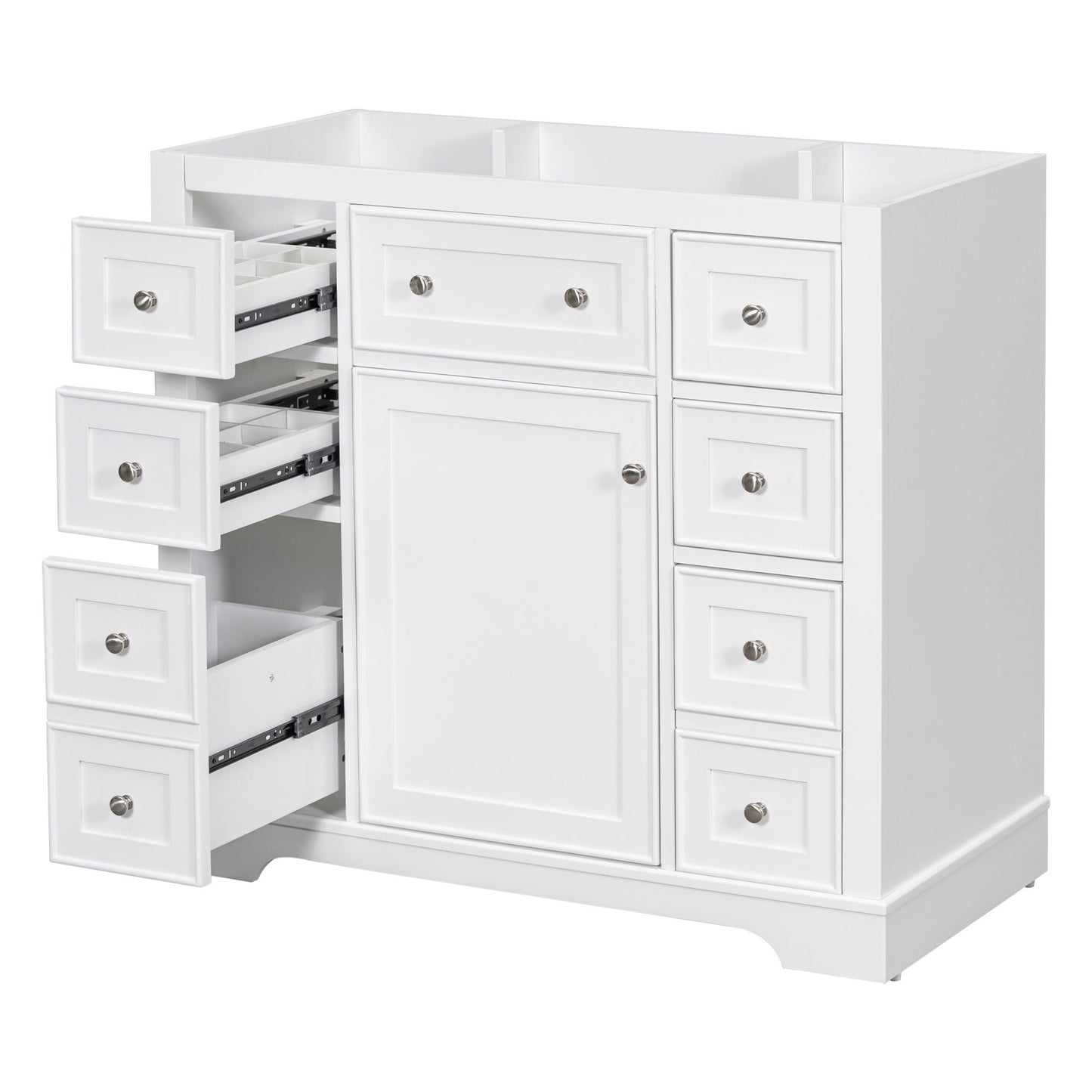 36 inch white bathroom vanity cabinet without sink front view