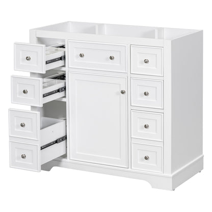 36 inch white bathroom vanity cabinet without sink front view