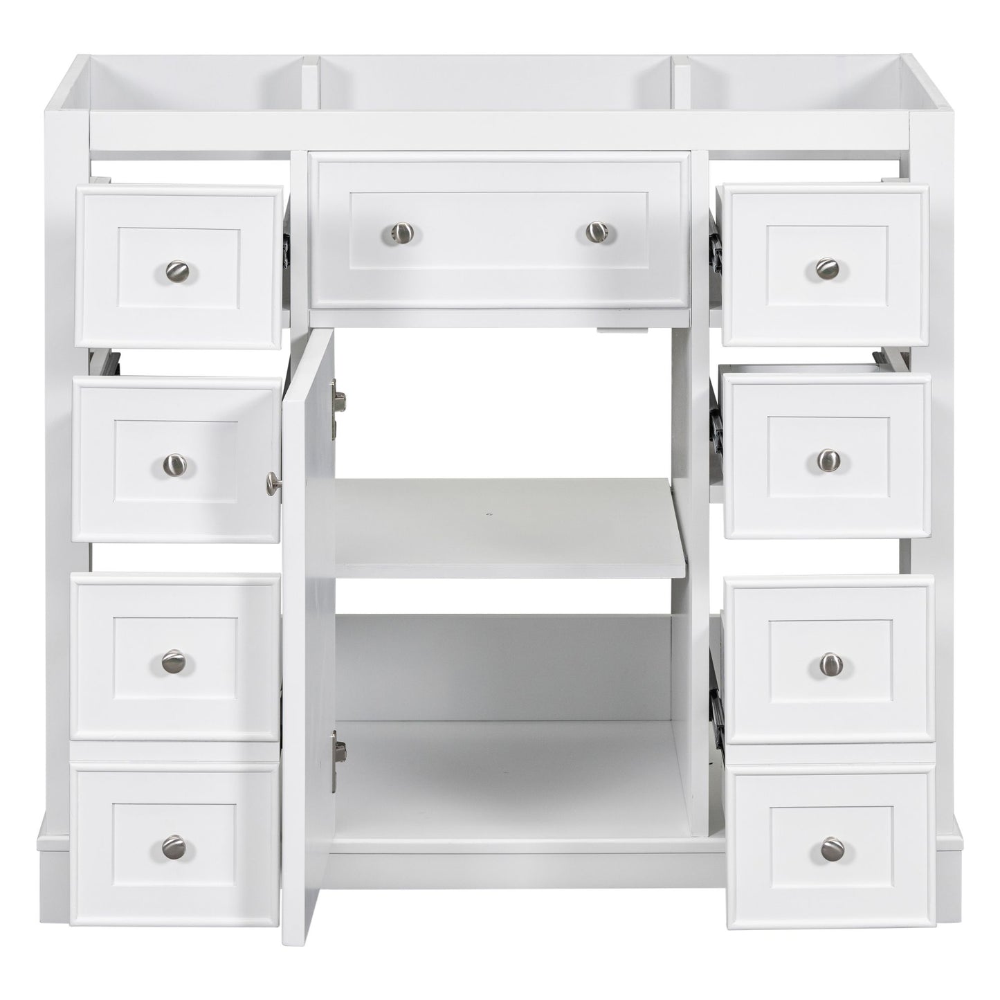 36" Bathroom Vanity without Sink, Cabinet Base Only, One Cabinet and Six Drawers, White image 15