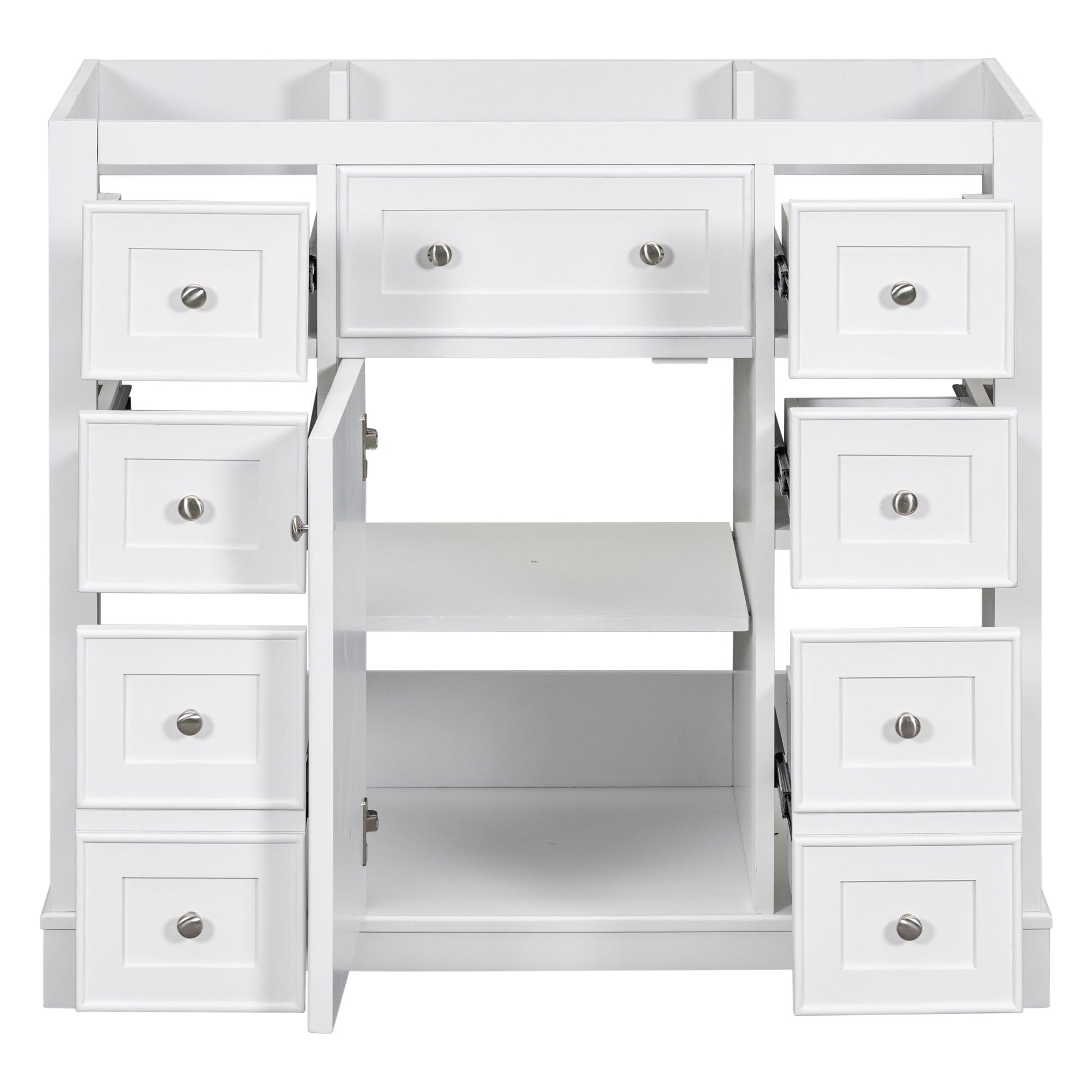 36" Bathroom Vanity without Sink, Cabinet Base Only, One Cabinet and Six Drawers, White image 15