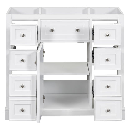 36" Bathroom Vanity without Sink, Cabinet Base Only, One Cabinet and Six Drawers, White image 15