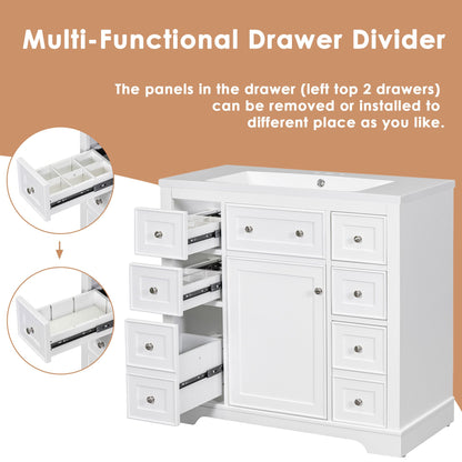 Bathroom vanity cabinet with adjustable shelf inside