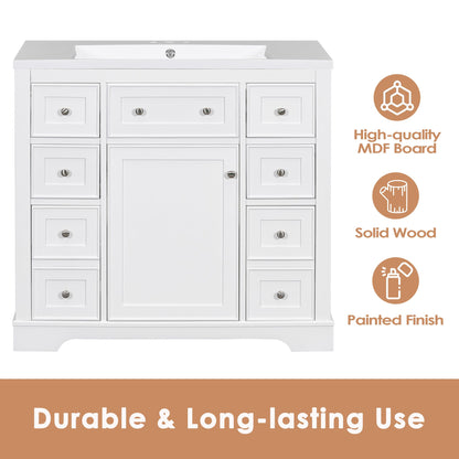 36 inch freestanding bathroom vanity cabinet base white angled view