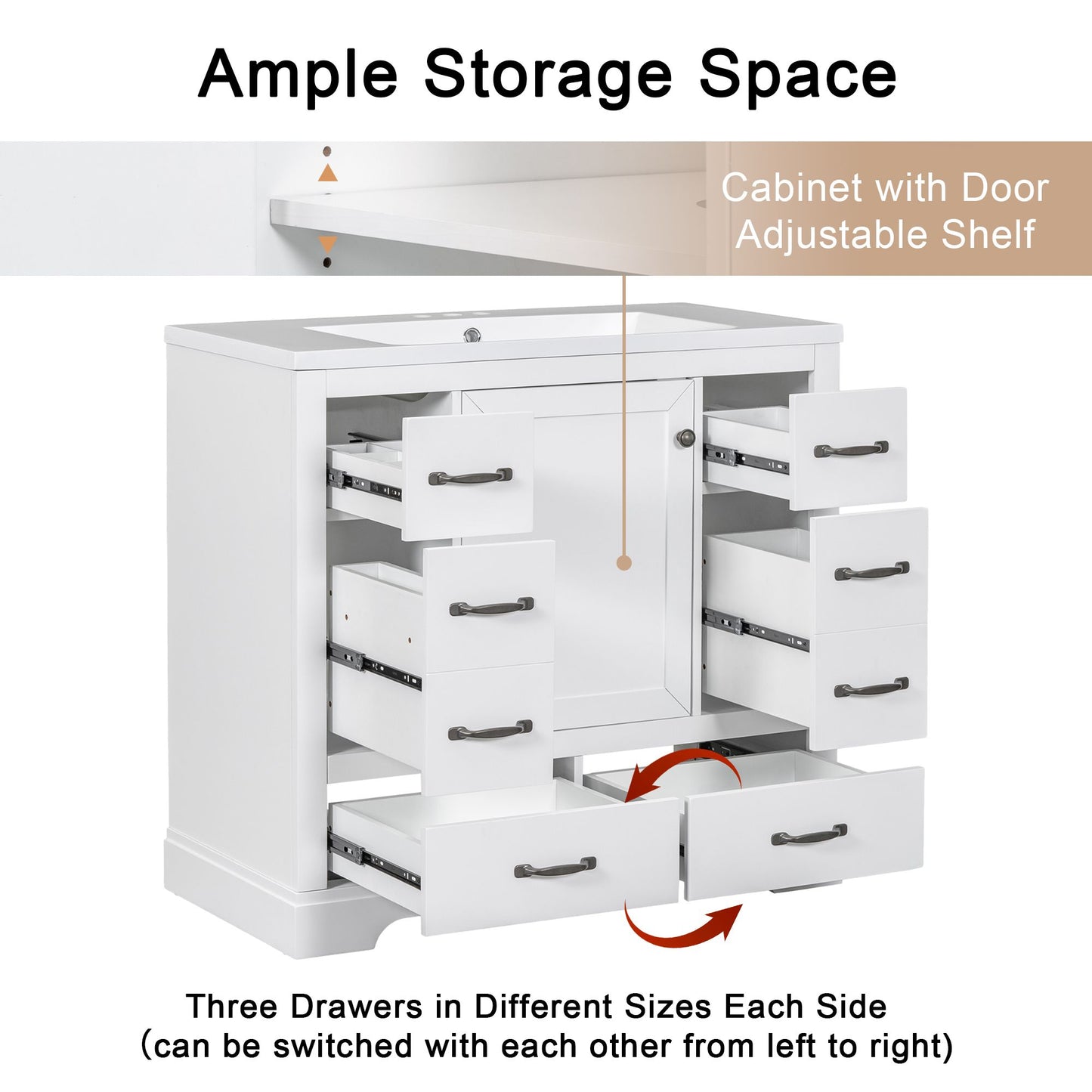 White painted finish bathroom vanity cabinet close up