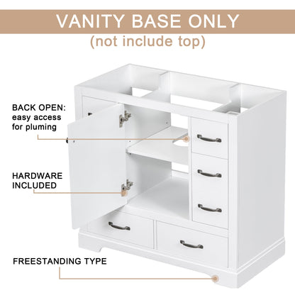 White bathroom vanity cabinet with adjustable shelf inside