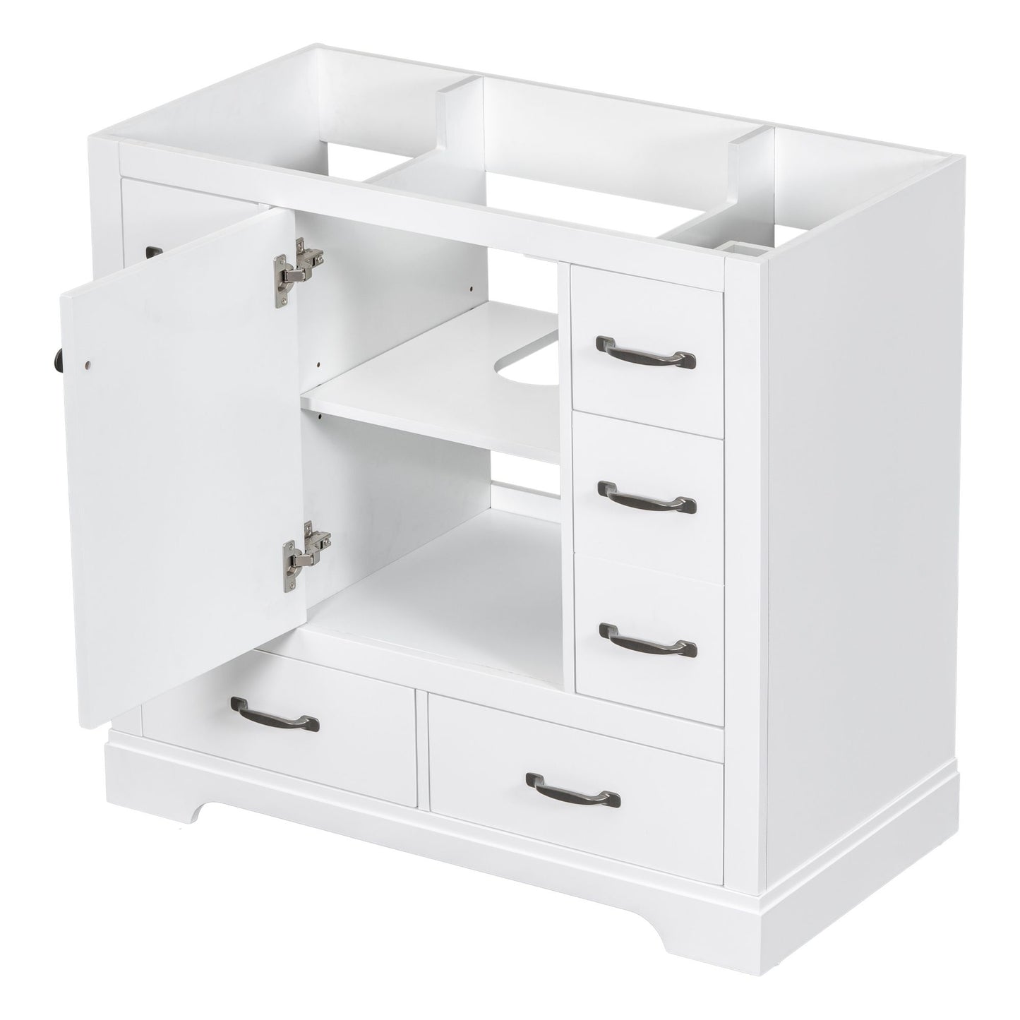 Package contents of bathroom vanity cabinet including hardware