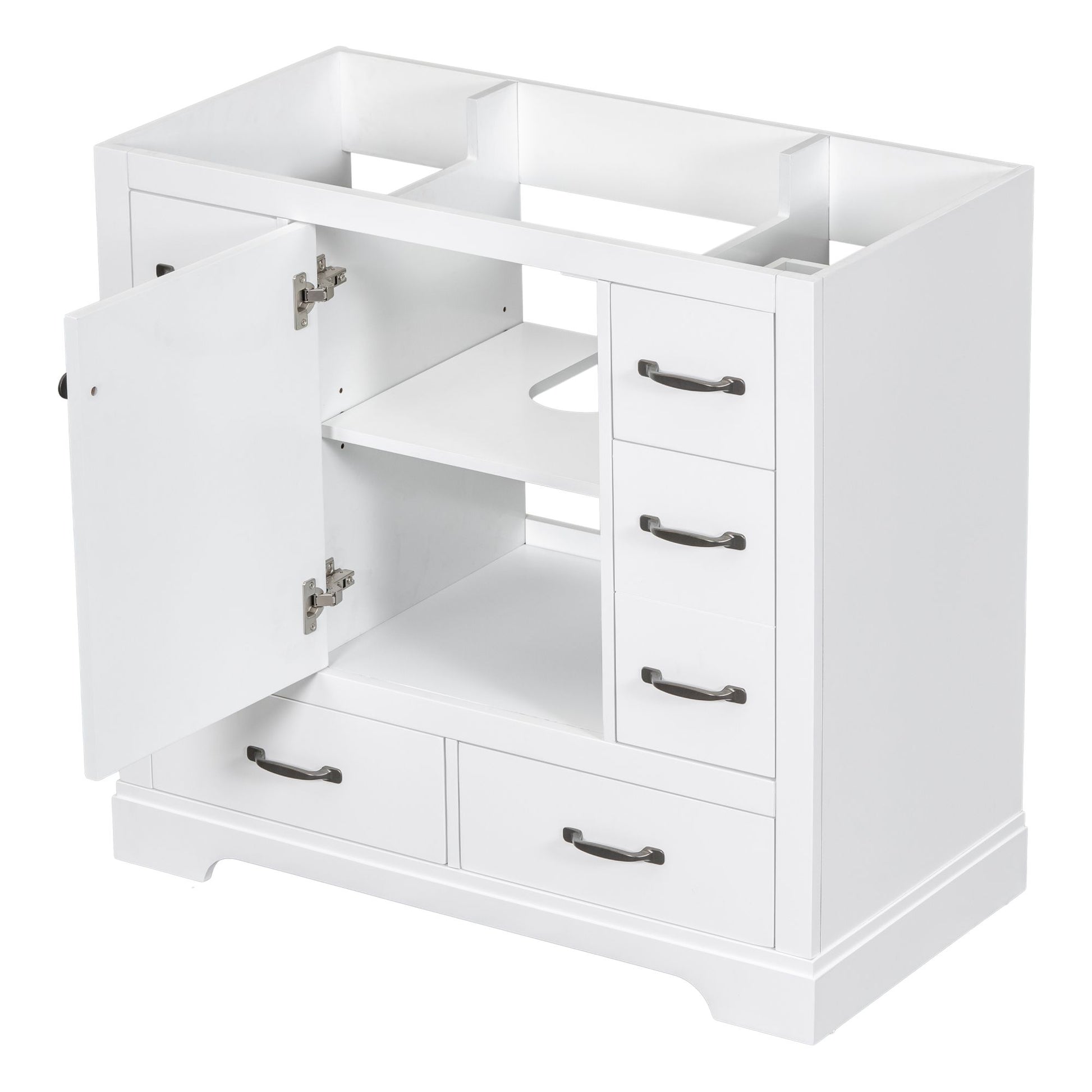 Package contents of bathroom vanity cabinet including hardware