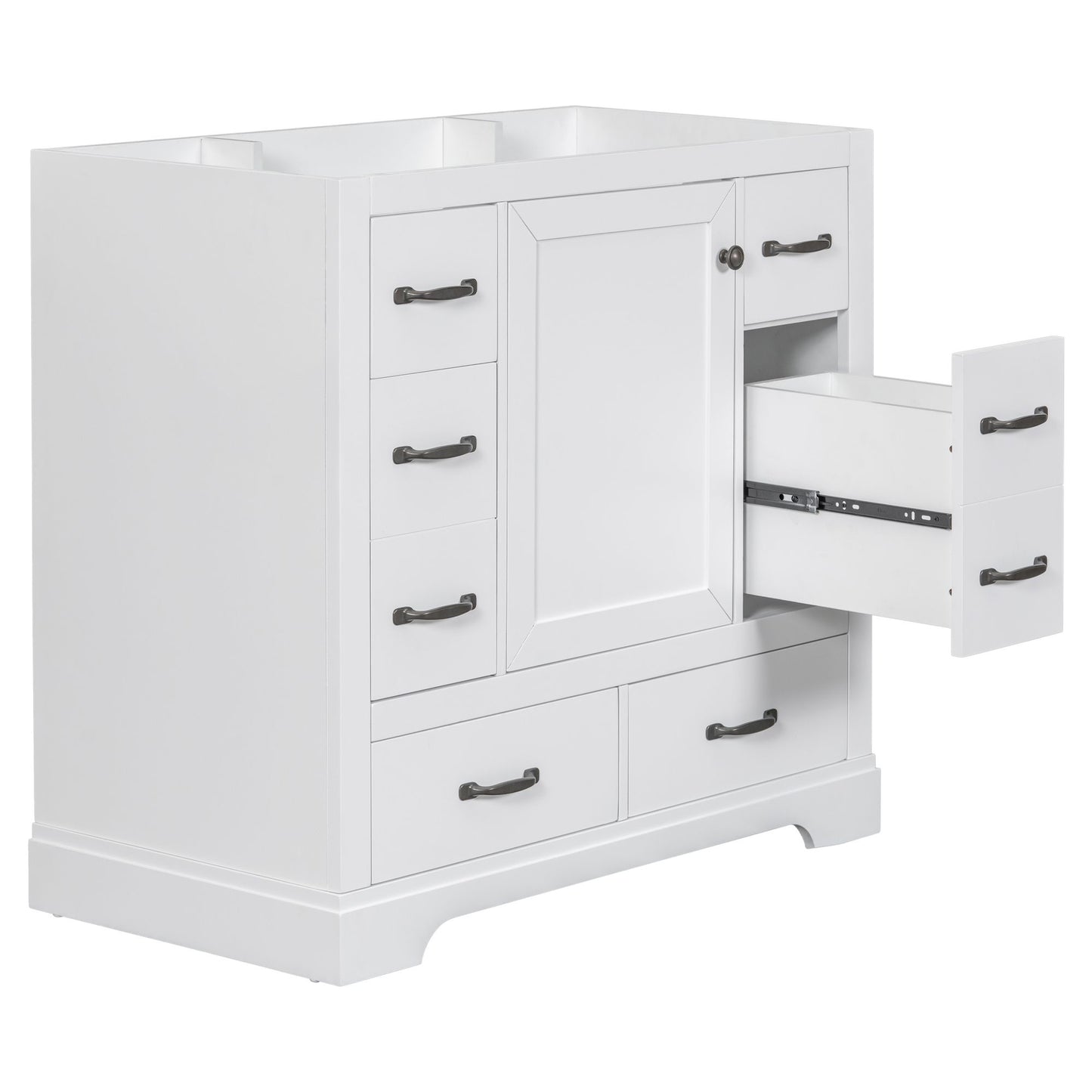 36" Bathroom Vanity without Sink, Cabinet Base Only, Six Drawers, Multi-Functional Drawer Divider, Adjustable Shelf, Whi image 14