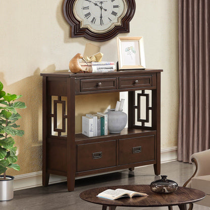 36'' Farmhouse Pine Wood Console Table Entry Sofa Table with 4 Drawers & 1 Storage Shelf for Entryway Living Room Bedroo image 2